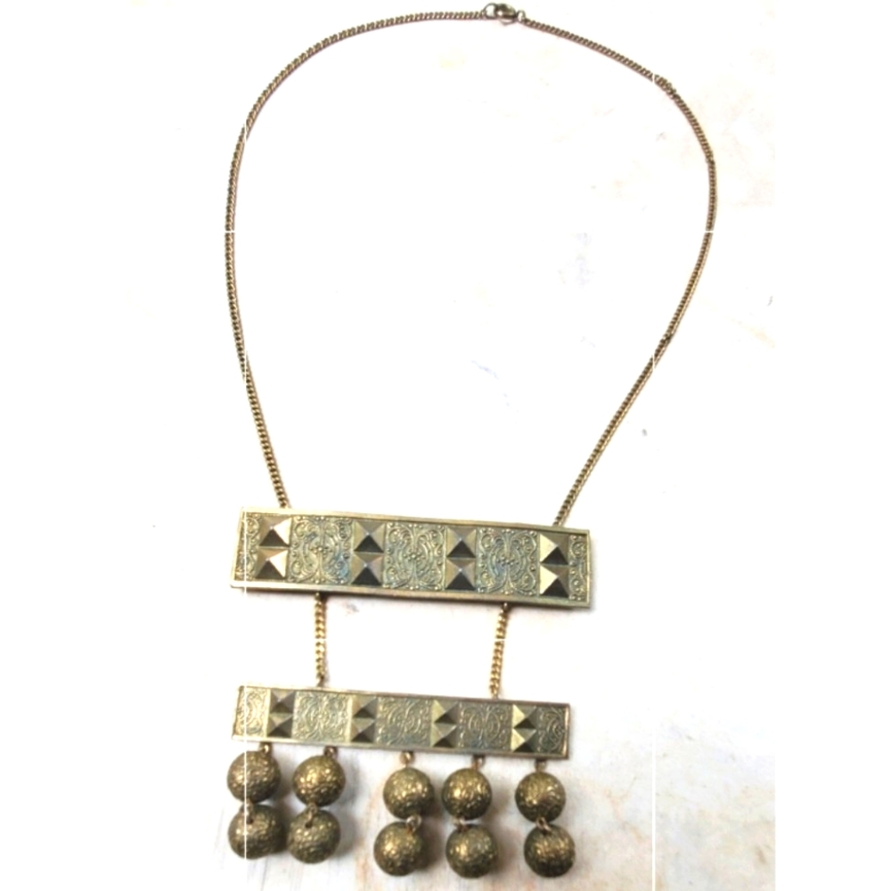 Signed Jeanne Bronze Tone Metal Necklace